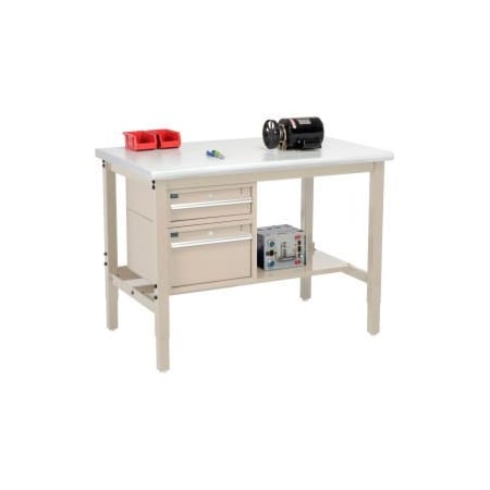 Global Equipment 48 x 30 Production Workbench - Laminate Safety Edge - Drawers   Shelf - Tan 319283TN